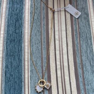 Tory Burch Gold Necklace with Heart and Square Charms